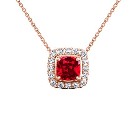 Lab Grown Gemstone Ruby Pendant Cushion 1.50 ct. tw. 14k Rose Gold Halo