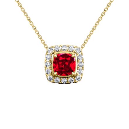 Lab Grown Gemstone Ruby Pendant Cushion 1.25 ct. tw. 14k Yellow Gold Halo