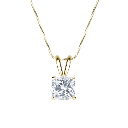 Certified 14k Yellow Gold 4-Prong Basket Cushion-Cut Diamond Solitaire Pendant 1.00 ct. tw. (H-I, I1-I2)