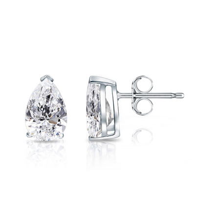 Natural Diamond Stud Earrings Pear 1.00 ct. tw. (I-J, I1) 18k White Gold  V-End Prong