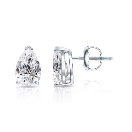 Lab Grown Diamond Studs Earrings Pear 1.15 ct. tw. (D-E, VVS) in 14k White Gold V-End Prong