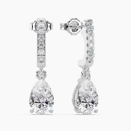 Natural Diamond Dangle Stud Earrings Pear 2.00 ct. tw. (I-J, I1-I2) Platinum Dangle Studs V-End Prong