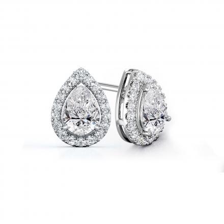 Natural Diamond Stud Earrings Pear 1.50 ct. tw. (H-I, SI1-SI2) 18k White Gold Halo