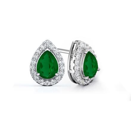 Lab Grown Gemstone Green Emerald Stud Earrings Pear 4.00 ct. tw. Platinum Halo