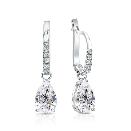 Lab Grown Diamond Dagnle Stud Earrings Pear 1.50 ct. tw. (D-E, VVS-VS) in 14k White Gold V-End Prong