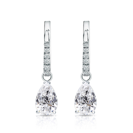 Lab Grown Diamond Dagnle Stud Earrings Pear 1.65 ct. tw. (D-E, VVS) in 14k White Gold V-End Prong