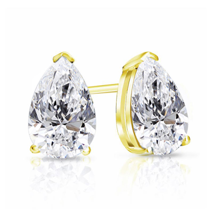 Certified 18k Yellow Gold V-End Prong Pear Shape Diamond Stud Earrings 1.50 ct. tw. (I-J, I1-I2)