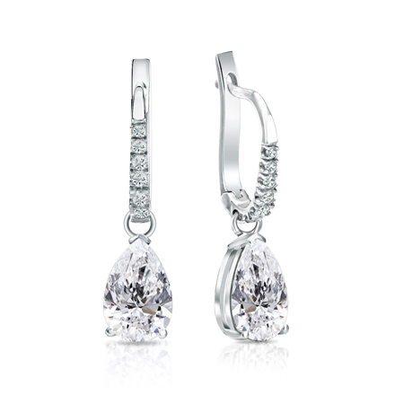 Lab Grown Diamond Dangle studs Earrings Pear 2.00 ct. tw. (H-I, VS) in 18k White Gold Drop Setting
