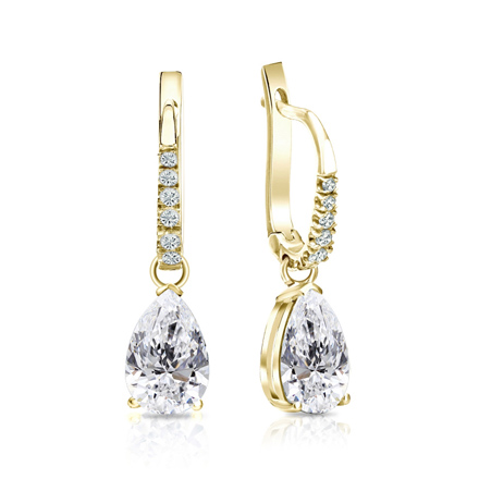 Lab Grown Diamond Dangle studs Earrings Pear 2.00 ct. tw. (F-G, VS) in 18k Yellow Gold Drop Setting