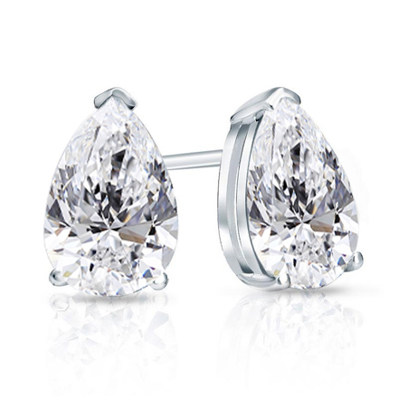 Certified 14k White Gold V-End Prong Pear Shape Diamond Stud Earrings 2.00 ct. tw. (G-H, VS2)