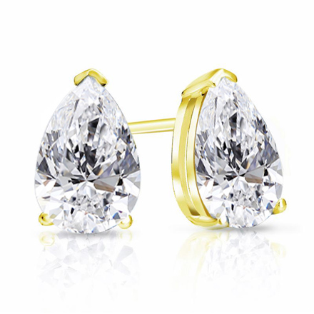 Natural Diamond Stud Earrings Pear 2.00 ct. tw. (I-J, I1) 14K Yellow Gold V-End Prong