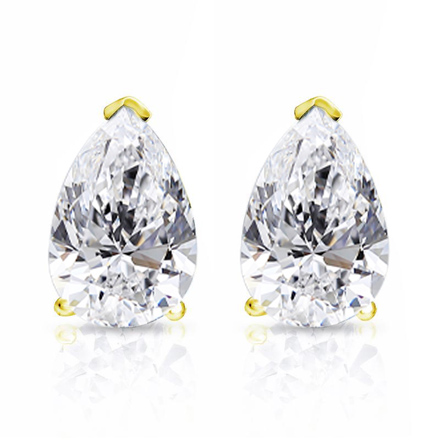 Lab Grown Diamond Studs Earrings Pear 7.00 ct. tw. (H-I, VS) in 14k Yellow Gold 4-Prong Basket