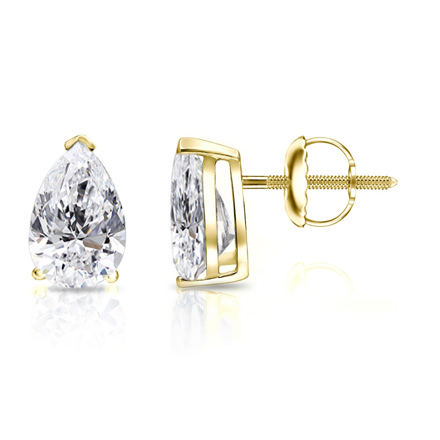 Certified Lab Grown Diamond Studs Earrings Pear 7.00 ct. tw. (I-J, VS1-VS2) in 14k Yellow Gold 4-Prong Basket