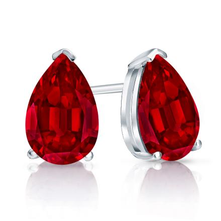 Lab Grown Gemstone Ruby Stud Earrings Pear 0.50 ct. tw. 14k White Gold V-End Prong