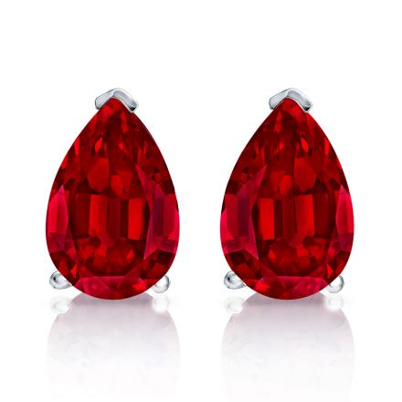 Lab Grown Gemstone Ruby Stud Earrings Pear 0.50 ct. tw. 14k White Gold V-End Prong