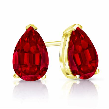 Lab Grown Gemstone Ruby Stud Earrings Pear 0.50 ct. tw. 14k Yellow Gold V-End Prong