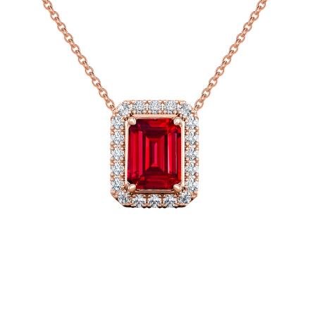Lab Grown Gemstone Ruby Pendant Emerald 1.50 ct. tw. 14k Rose Gold Halo