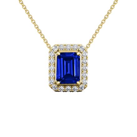 Lab Grown Gemstone Blue Sapphire Pendant Emerald 1.50 ct. tw. 14k Yellow Gold Halo
