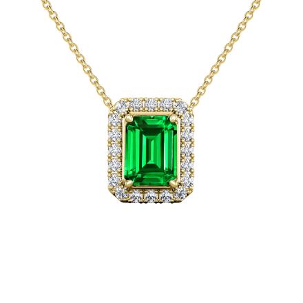 Lab Grown Gemstone Green Emerald Pendant Emerald 0.50 ct. tw. 18k Yellow Gold Halo