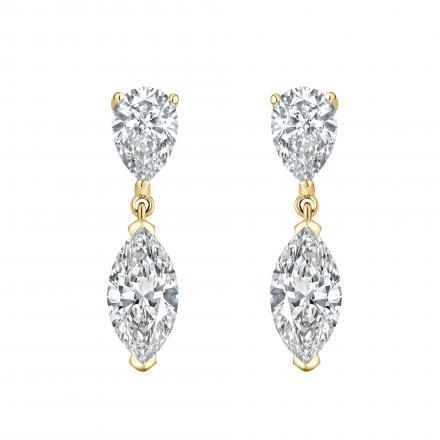 Lab Grown Diamond Two Stone Drop Earrings Pear and Marquise 3.00 ct. tw. (F, VS) 14k Yellow Gold