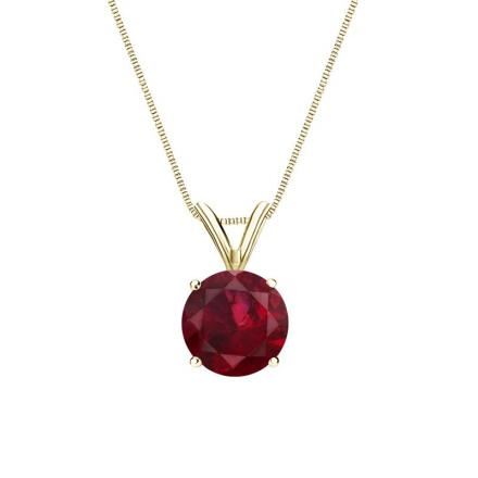 Certified 14k Yellow Gold 4-Prong Basket Round Ruby Gemstone Solitaire Pendant 0.75 ct. tw. (Red, AAA)