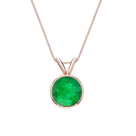 Certified 14k Rose Gold Bezel Round Green Emerald Gemstone Solitaire Pendant 0.40 ct. tw. (Green, AAA)
