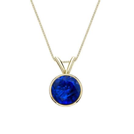 Certified 14k Yellow Gold Bezel Round Blue Sapphire Gemstone Solitaire Pendant 0.50 ct. tw. (Blue, AAA)