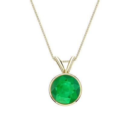 Certified 18k Yellow Gold Bezel Round Green Emerald Gemstone Solitaire Pendant 0.40 ct. tw. (Green, AAA)
