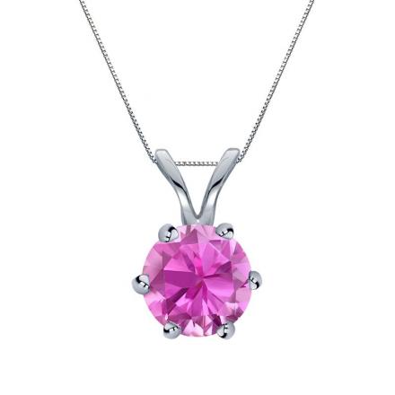 Certified 18k White Gold 6-Prong Round Pink Sapphire Gemstone Solitaire Pendant 0.33 ct. tw. (Pink, AAA)