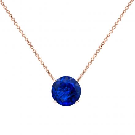 Certified 14k Rose Gold 4-Prong Round Blue Sapphire Gemstone Solitaire Floating Pendant 0.50 ct. tw. (Blue, AAA)