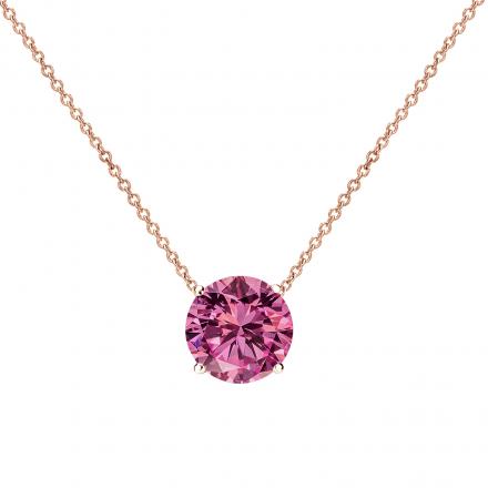 Certified 14k Rose Gold 4-Prong Round Pink Sapphire Gemstone Solitaire Floating Pendant 0.62 ct. tw. (Pink, AAA)