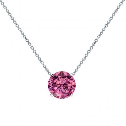 Certified 14k White Gold 4-Prong Round Pink Sapphire Gemstone Solitaire Floating Pendant 0.75 ct. tw. (Pink, AAA)
