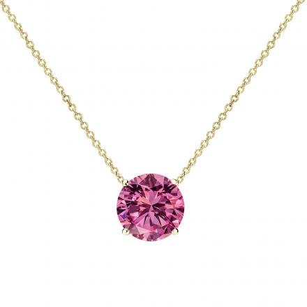 Certified 14k Yellow Gold 4-Prong Round Pink Sapphire Gemstone Solitaire Floating Pendant 0.75 ct. tw. (Pink, AAA)