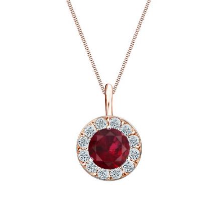 Certified 14k Rose Gold Halo Round Ruby Gemstone Pendant 1.00 ct. tw. (AAA)