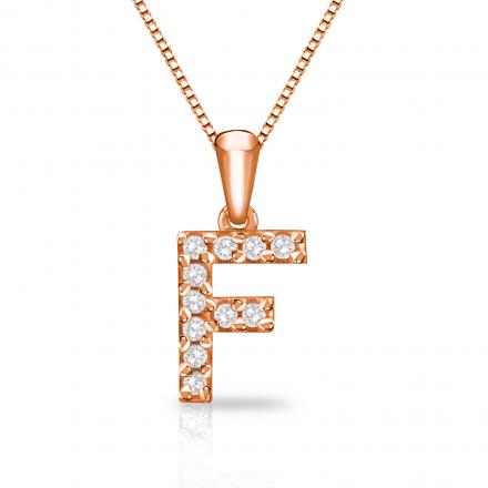 Diamond Letter F Initial Pendant in 14k Rose Gold (1/10 cttw) 18-inch Box Chain