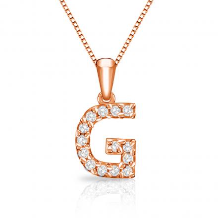 Diamond Letter G Initial Pendant in 14k Rose Gold (1/10 cttw) 18-inch Box Chain