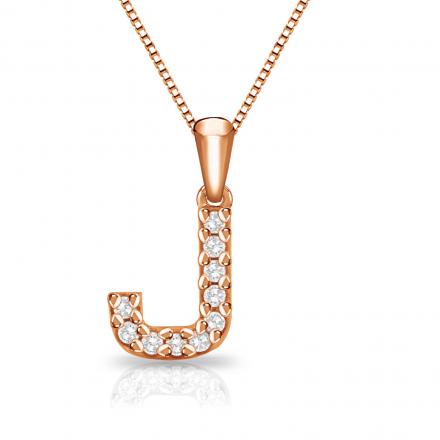 Diamond Letter J Initial Pendant in 14k Rose Gold (1/10 cttw) 18-Inch Box Chain