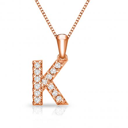 Diamond Letter K Initial Pendant in 14k Rose Gold (1/10 cttw) 18-Inch Box Chain