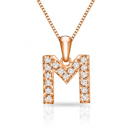Diamond Letter M Initial Pendant in 14k Rose Gold (1/10 cttw) 18-Inch Box Chain