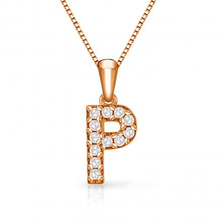 Diamond Letter P Initial Pendant in 14k Rose Gold (1/10 cttw) 18-Inch Box Chain