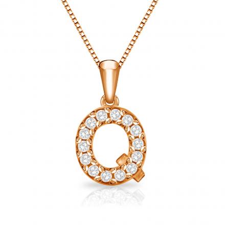 Diamond Letter Q Initial Pendant in 14k Rose Gold (1/10 cttw) 18-Inch Box Chain