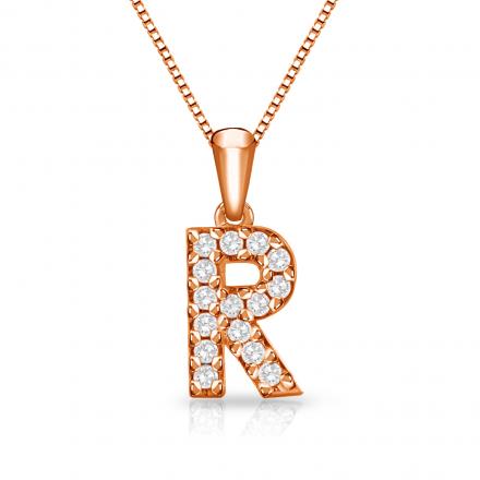 Diamond Letter R Initial Pendant in 14k Rose Gold (1/10 cttw) 18-Inch Box Chain
