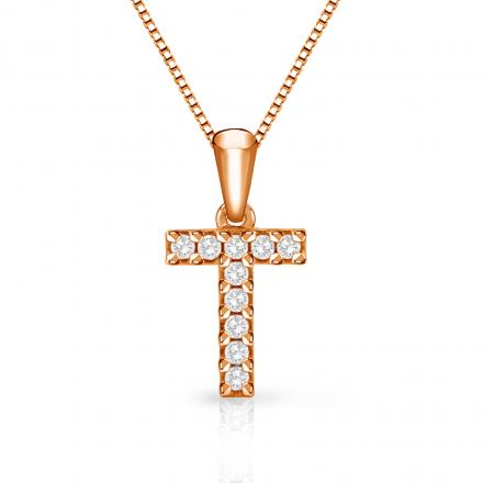 Diamond Letter T Initial Pendant in 14k Rose Gold (1/10 cttw) 18-Inch Box Chain