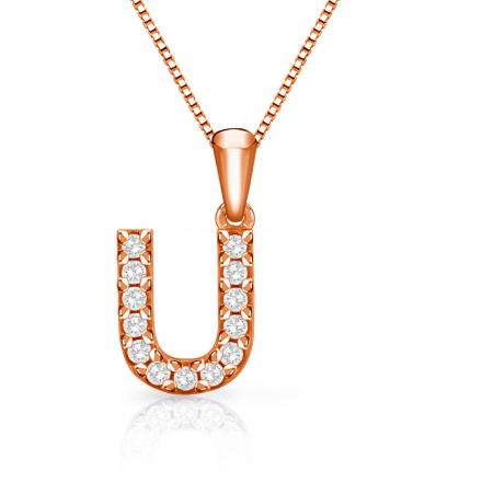 Diamond Letter U Initial Pendant in 14k Rose Gold (1/10 cttw) 18-Inch Box Chain