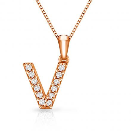 Diamond Letter V Initial Pendant in 14k Rose Gold (1/10 cttw) 18-Inch Box Chain