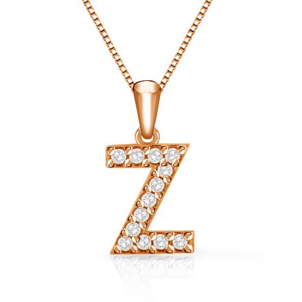 Diamond Letter Z Initial Pendant in 14k Rose Gold (1/10 cttw) 18-Inch Box Chain
