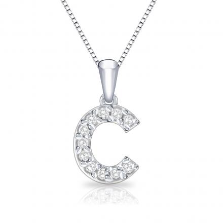 Diamond Letter C Initial Pendant in 14k White Gold (1/10 cttw) 18-inch Box Chain