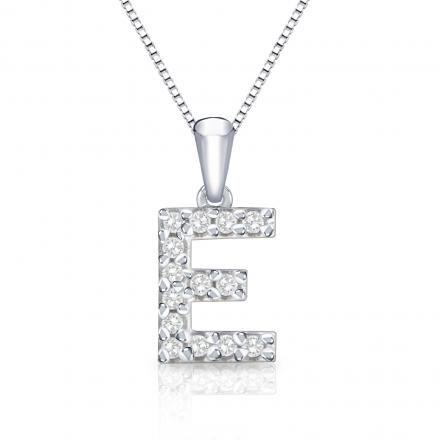 Diamond Letter E Initial Pendant in 14k White Gold (1/10 cttw) 18-inch Box Chain