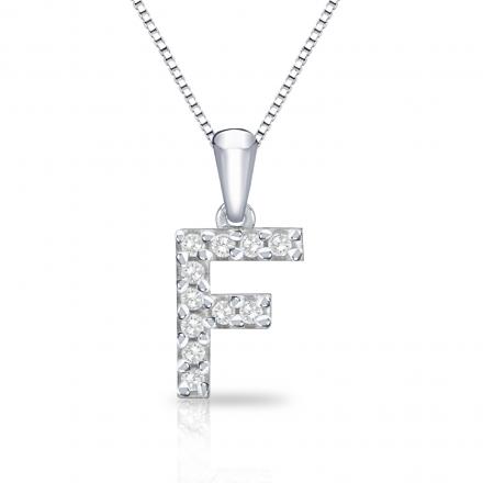 Diamond Letter F Initial Pendant in 14k White Gold (1/10 cttw) 18-inch Box Chain