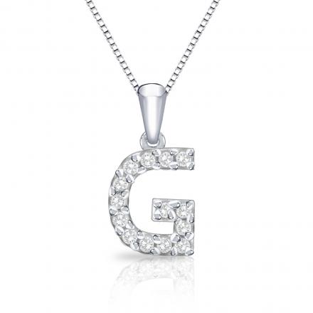 Diamond Letter G Initial Pendant in 14k White Gold (1/10 cttw) 18-inch Box Chain